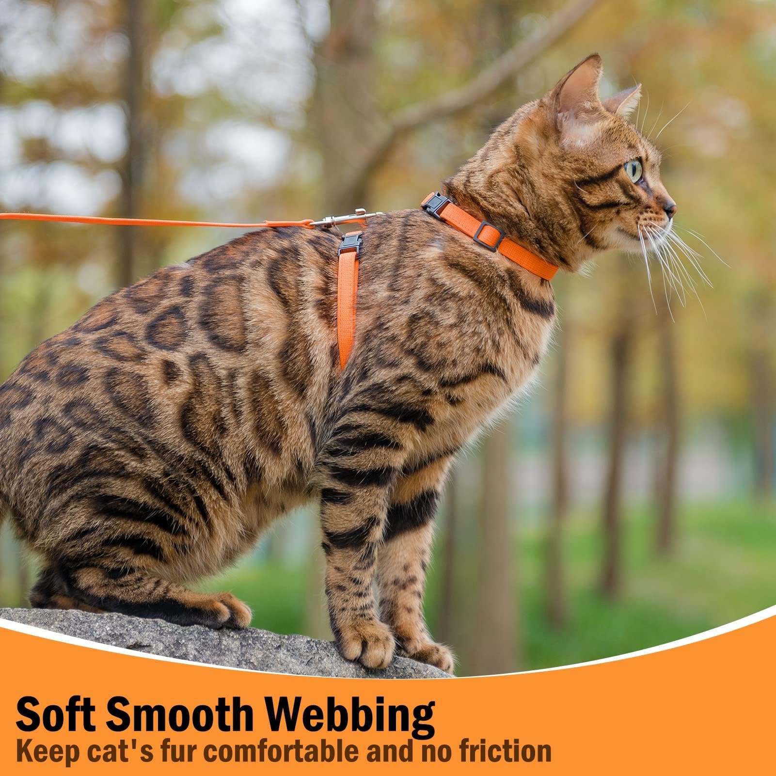 PUPTECK Adjustable Cat Harness and Leash Set Escape Proof Kitten Strap Collar for Walking Travel, Orange, M