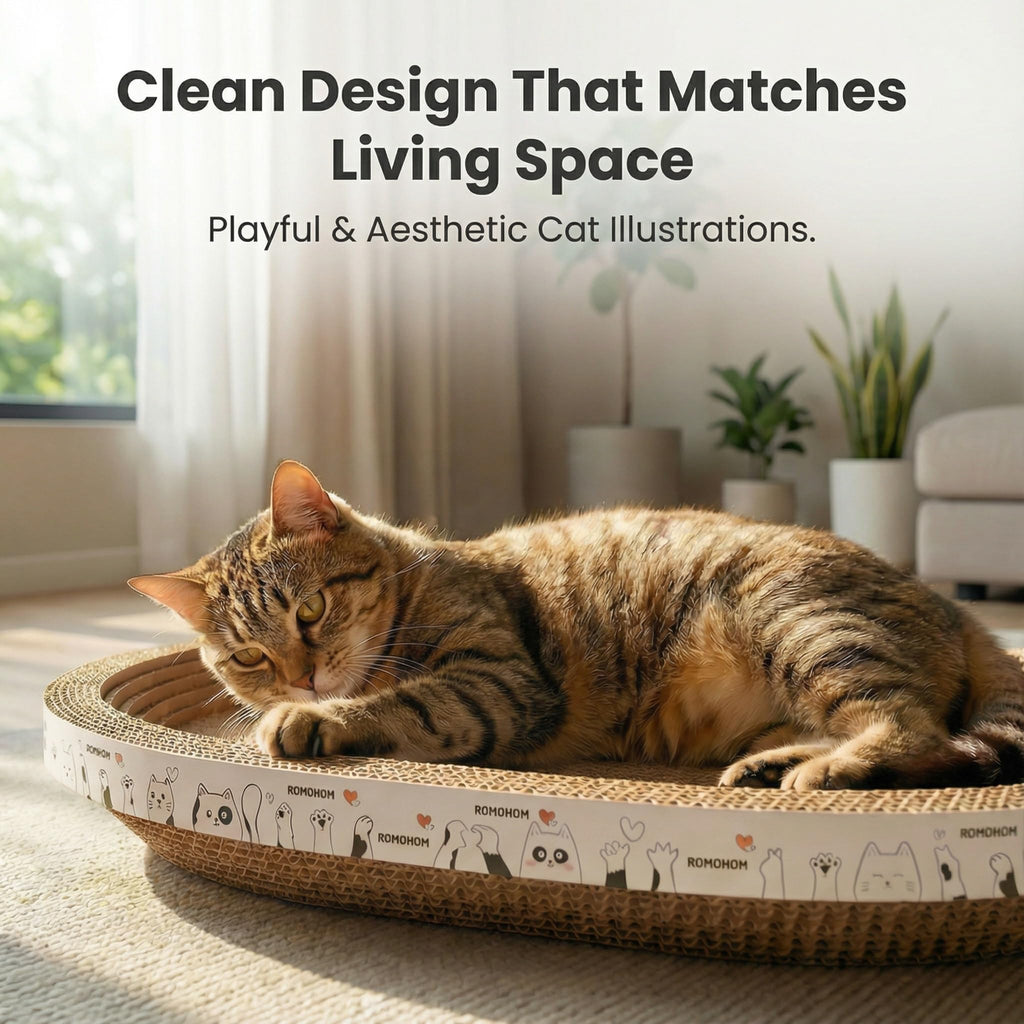 Romohom 3 Pack Oval Cardboard Cat Scratcher & Lounger Bed, High-Density Cat Scratching Board & Lounge Bed, Ergonomic Scratch Pads for Indoor Cats Claws Care, Furniture Couch Protector from Cat Claws