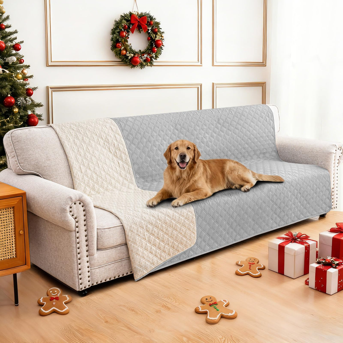 CYCMACO Waterproof Couch Covers for Pets, Waterproof Dog Bed Cover, Anti-Slip Soft Dog Blankets, Couch Cover for Dogs Washable, Pet Blanket for Puppy Large Dogs Cat (68x82 Inch, Beige)