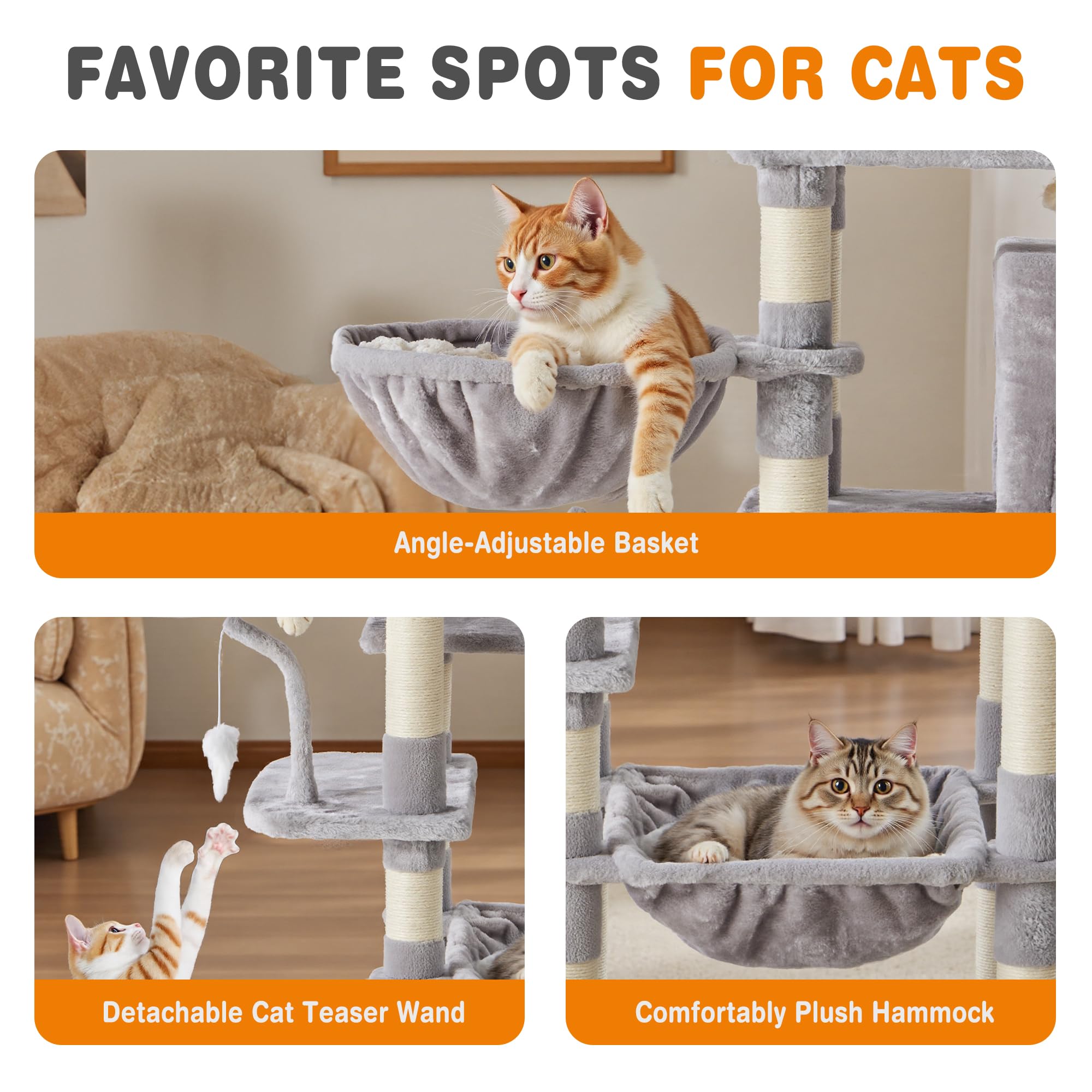 Sweetcrispy 71 Inch Cat Tree Tower with Natural Sisal Scratching Post