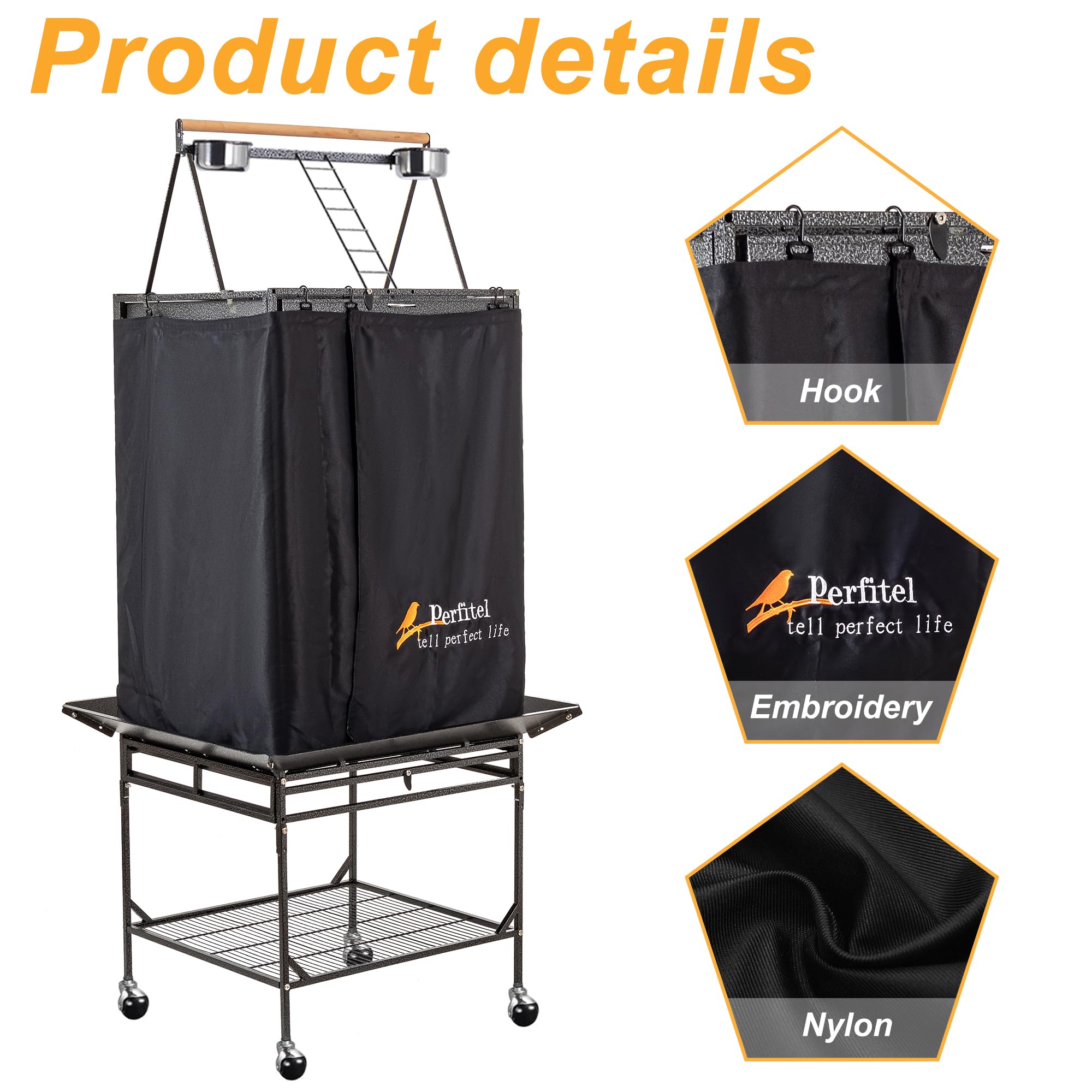 Perfitel Bird Cage Cover Black Good Night Blackout Birdcage Cover (68 inch)