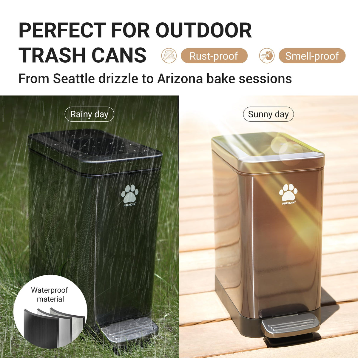 Dog Poop Trash Can with Scooper, 12L Outdoor Metal Waste Bin for Yard