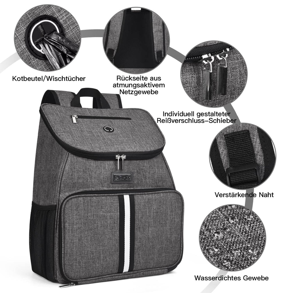 BAGLHER丨Dog Travel Bag, Airline Approved Pet Supplies Backpack, Dog Travel Backpack Accessories Set with 2 Silicone Collapsible Bowls and 2 Food Baskets, Gray