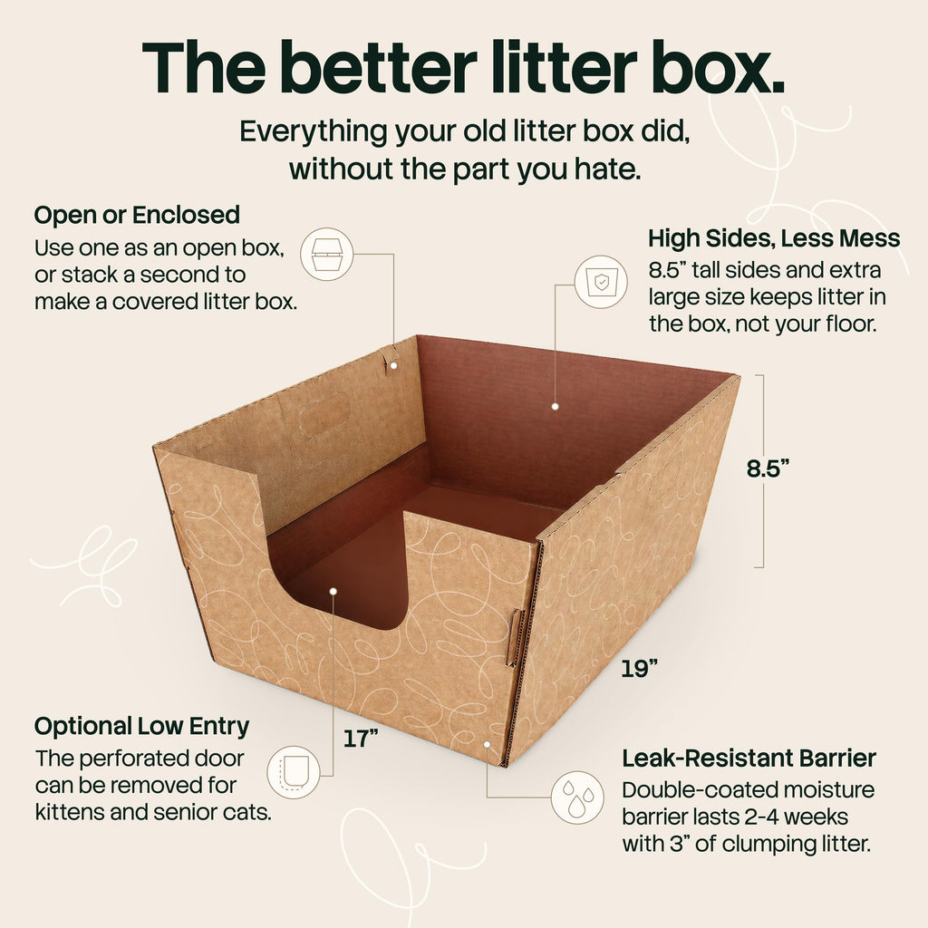 Cats Desire Disposable Cat Litter Boxes with High Sides - 15 Boxes - Extra Large Leak-Resistant, Use Open or Enclosed - Cardboard Litter Boxes - Made in USA, 15pk