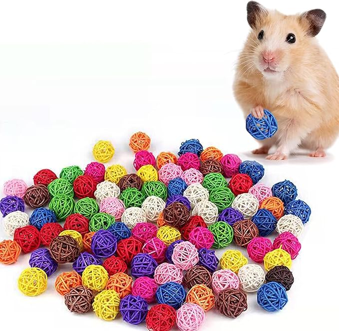LOIUGENTE Parrot Chew Toys Bird Toys, 30 Pcs 1.2 inch Rattan Wicker Balls Parakeet Chewing Toys, for Budgies Conures Hamsters Bunny Toy, Decoration for DIY Craft Party Wedding