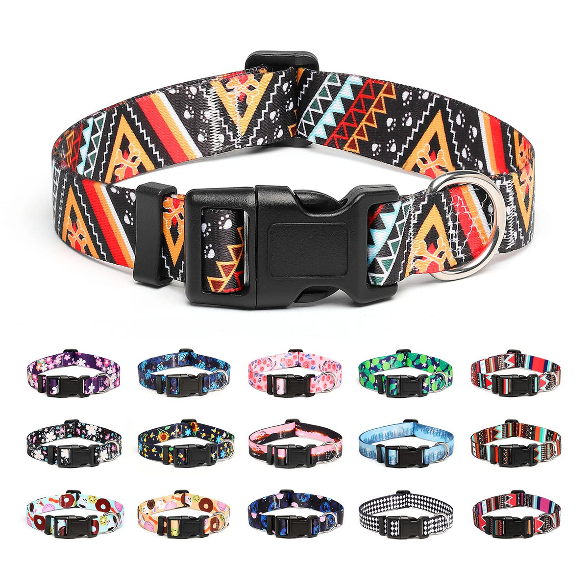 Mercano Adjustable Dog Collar - Special Design Patterns, Soft Nylon Comfortable Sturdy Pet Collar for Small Medium Large Dogs (XS, Tribal Red)