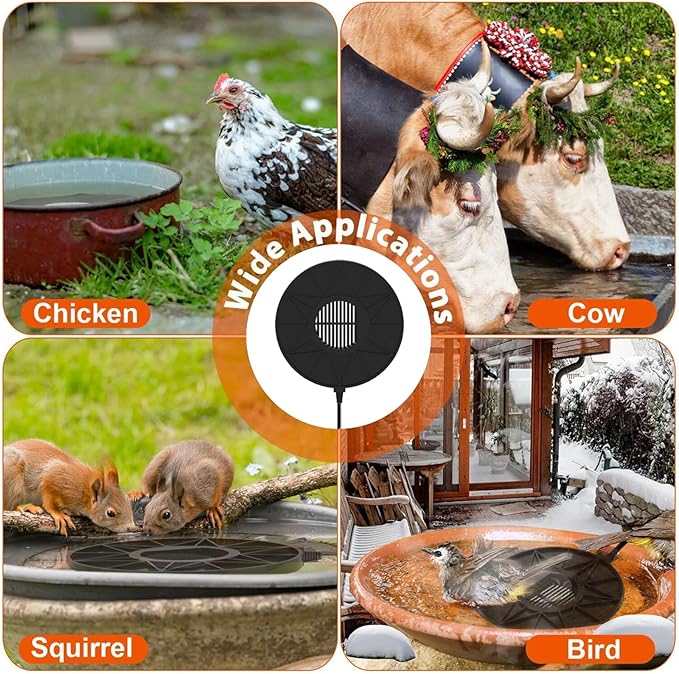 Fortrek Bird Bath Heater for Outdoors in Winter, 70w Birdbath Deicer Thermostatic Controller Water Heater with 5FT Cable for Birdbaths, Chicken, Duck, Livestock, Poulty, Animal, Tank, Buckets