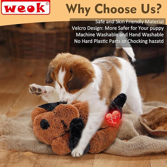 Heartbeat Puppy for Dogs, Helps for Anxiety Relief and Calming, Stuffed Animal Anxiety Calming Behavioral Puppy Heartbeat Toy Sleep aid for Cats Pets（for Small Breeds）