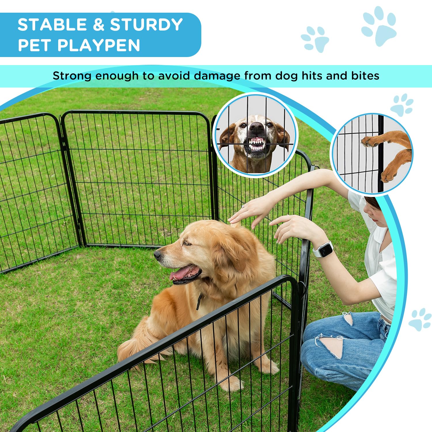 BestPet | Dog Playpen Extender | 32 Inch, 2 Panels | Heavy Duty Metal Pet Exercise Pen | Indoor Outdoor Fence Panels | Rust-Resistant, Removable, Tool-Free Setup | Anti-Skid, Expandable Design
