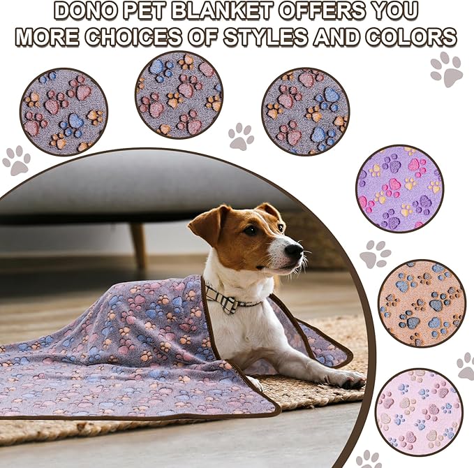 Dono 1 Pack 3 Dog Blankets, Soft Fluffy Fleece Pet Blanket Warm Sleep Mat Paw Print Design Puppy Kitten Throw Blankets Doggy Blanket for Dogs