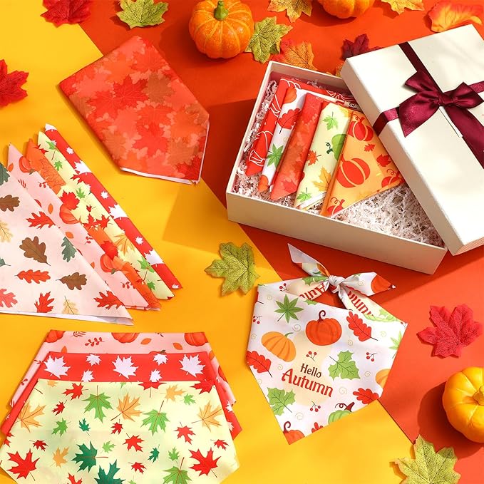 Weewooday 50 Pcs Thanksgiving Fall Dog Bandanas Bulk Pumpkin Maple Leaves Autumn Bandanas for Bibs Adjustable Scarf for Small Medium Large Pet Cat Costume(Leaves Pattern, 19.7 x 13.8 x 13.8 Inch)