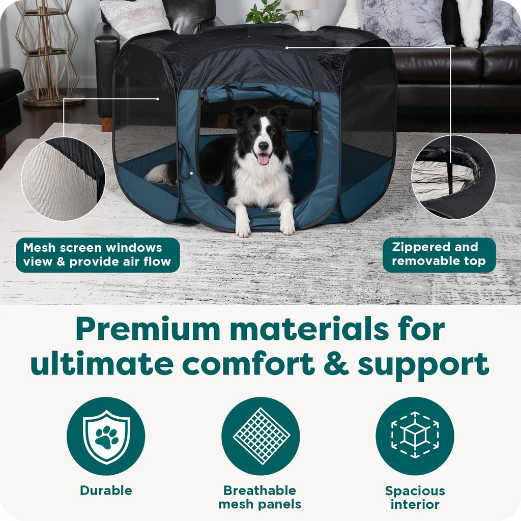 FurHaven Soft-Sided Dog & Cat Playpen, Portable Foldable Indoor & Outdoor Pet Playpen with Mesh Windows & Zippered Door, Sailor Blue, Extra Large