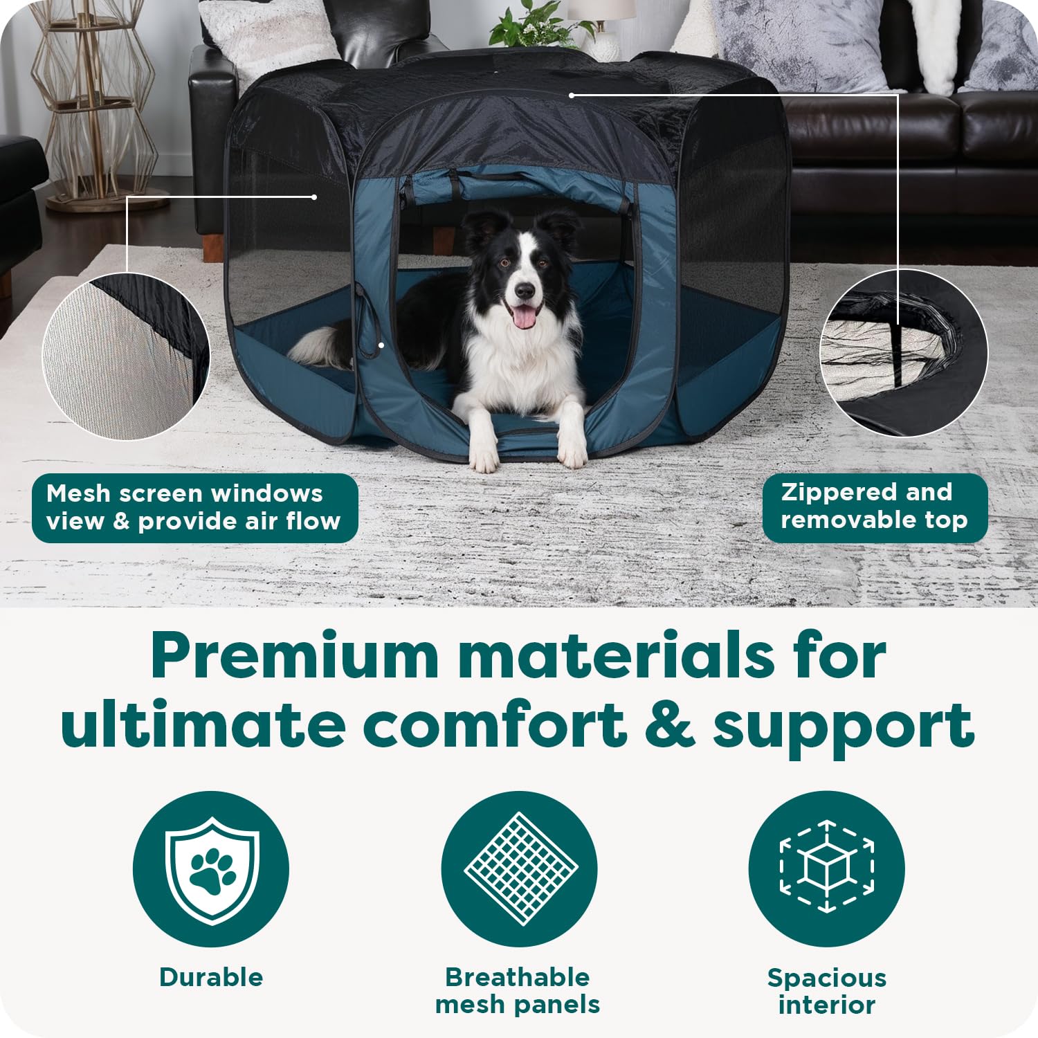 FurHaven Soft-Sided Dog & Cat Playpen, Portable Foldable Indoor & Outdoor Pet Playpen with Mesh Windows & Zippered Door, Sailor Blue, Extra Large
