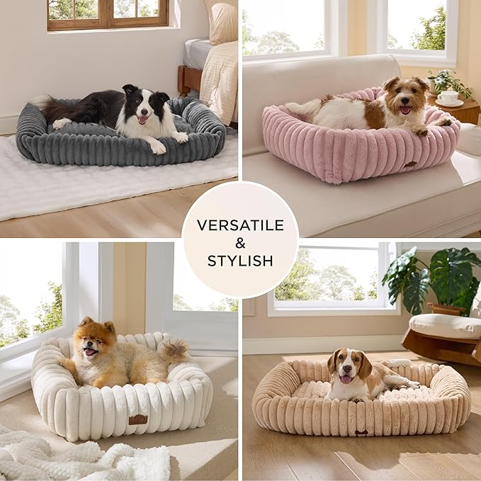 Bedsure ComfyFleece™ Cute Dog Bed for Small Medium Dogs Washable,25in Cream