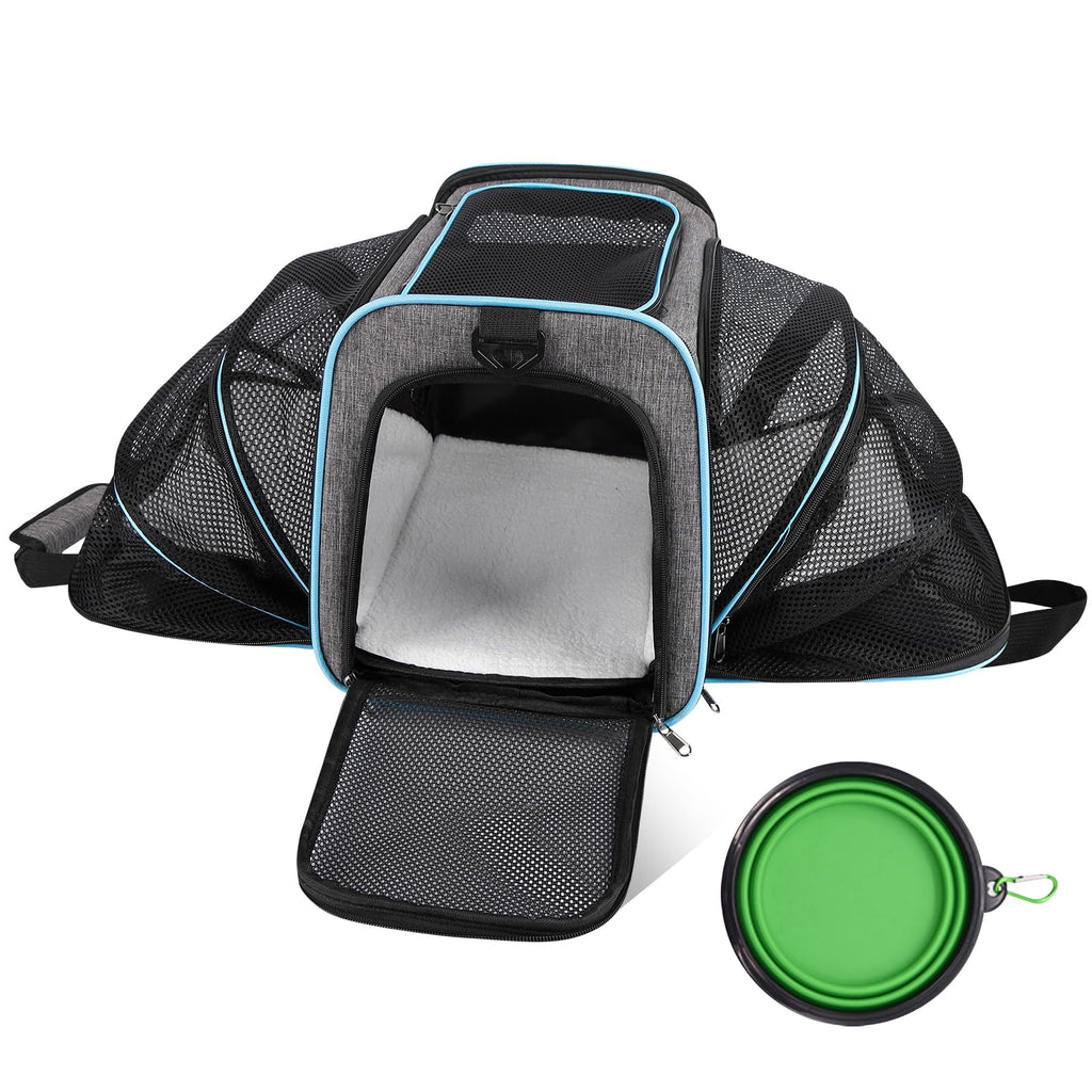 Cat Carrier - Airline Approved Expandable Soft Side Pet Carrier, Collapsible Pet Travel Bag Carrier with Foldable Pet Bowl for Cat Small Animals Under 14LB, 17 * 11 * 11