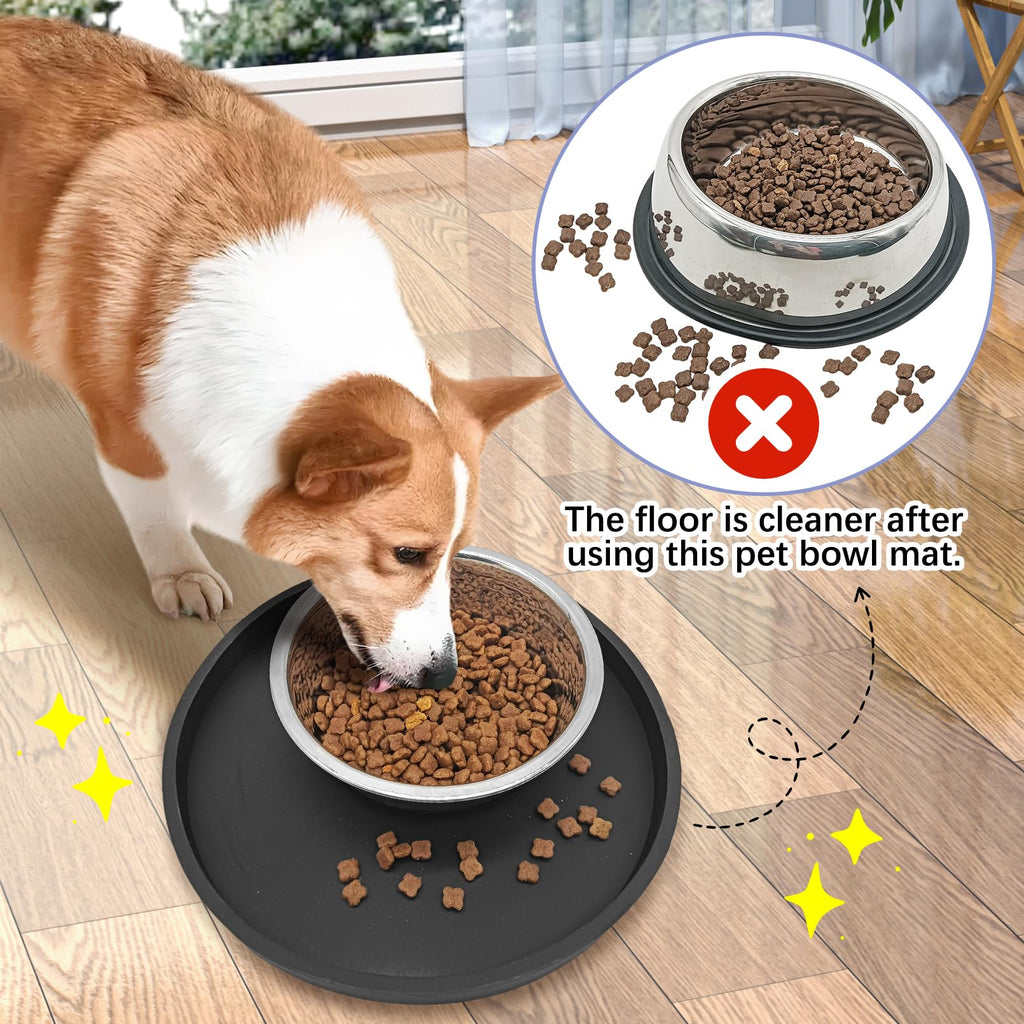 BNOSDM 2 PCS Dog Feeding Mat Black Silicone Pet Food Mats Waterproof for Dog Cat Bowl Placemats Nonslip Cat Food Mat for Small and Medium Cats and Dogs (9.1in)