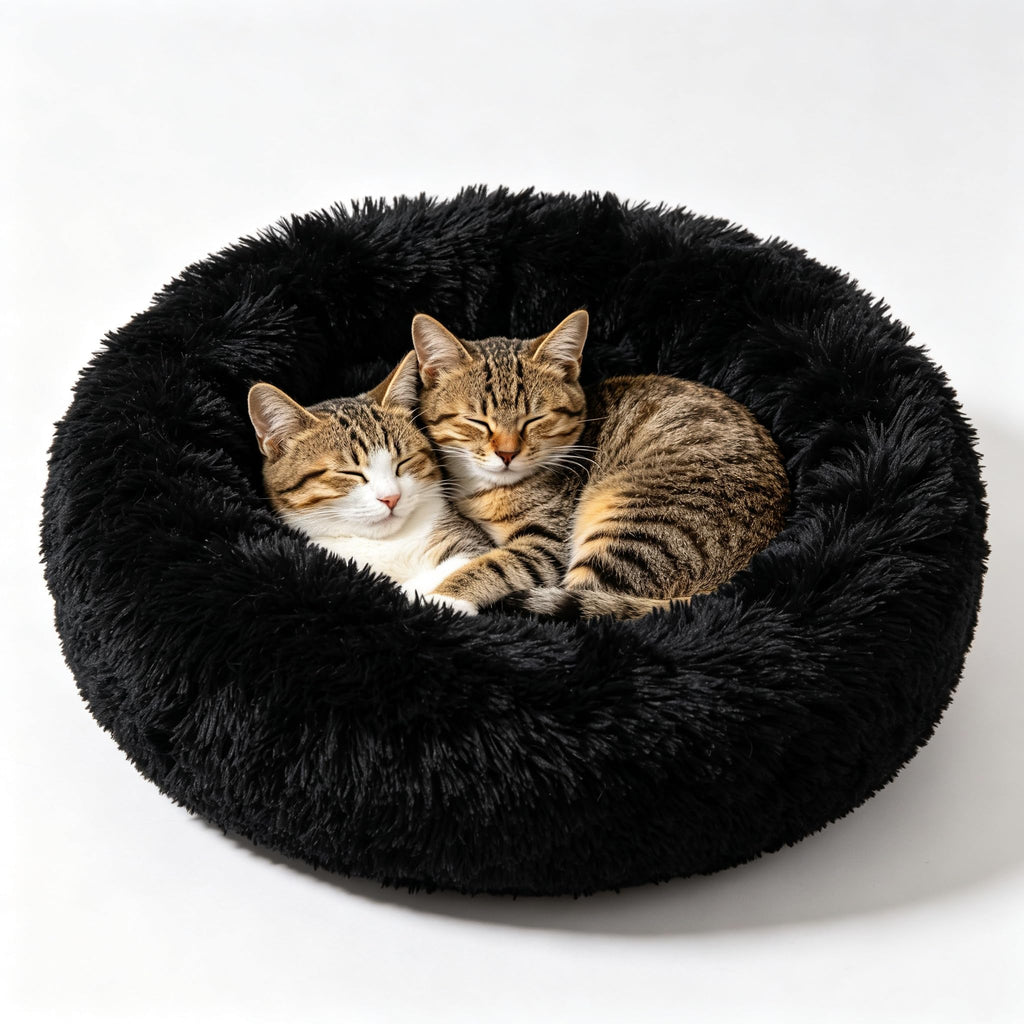Cat Beds for Indoor Cats - Cat Bed Washable 24 inches, Dog Beds for Small Medium Dogs, Anti Anxiety Round Fluffy Plush Faux Fur Cat Bed, Thick Bottom (Dark, Large 24" L x 24" W)