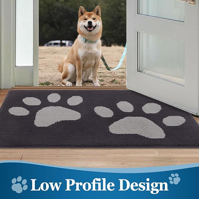 Buganda Dog Door Mat for Muddy Paws, Absorbent Dirt Trapper Washable Indoor Doormats, Non Slip Low-Profile Mud Mat for Dogs, Front Entrance Doormat for Inside Floor (59x35 Inches, Dark Grey)