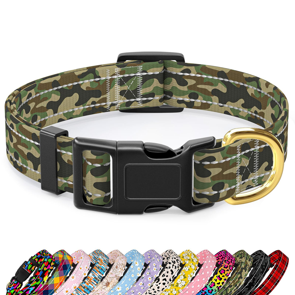 TMOODEL Reflective Dog Collar for Small Dogs, Green Camouflage Pet Collar,S