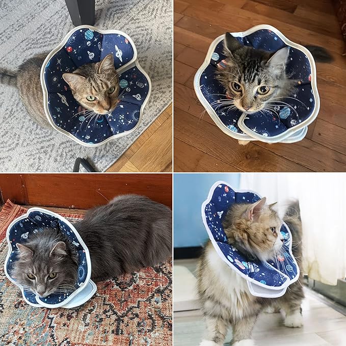 Soft Cat Cone, Adjustable Recovery Collar After Surgery to Prevent Licking Wound, Protective Cat Neck Cone, Comfortable Pet Elizabethan Collar for Cats Kittens and Puppies (XS)