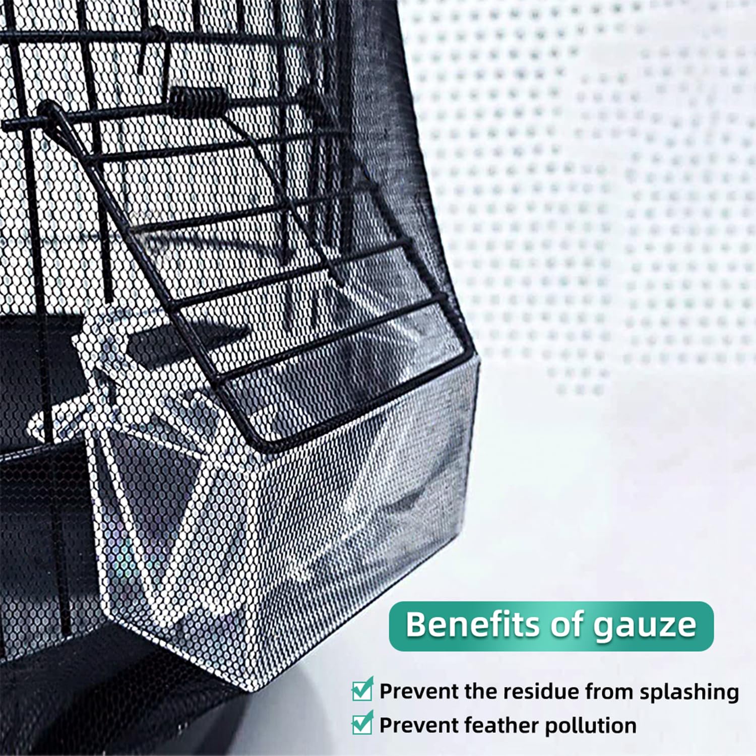 DECKALY Bird Cage Seed Catcher, Seed Catcher Guard Net Cover, Parrot Nylon Mesh Net Cover, Universal Soft Airy Cage Net Stretchy Skirt for Round Square Cages (Solid-Black, 15.7" x87")