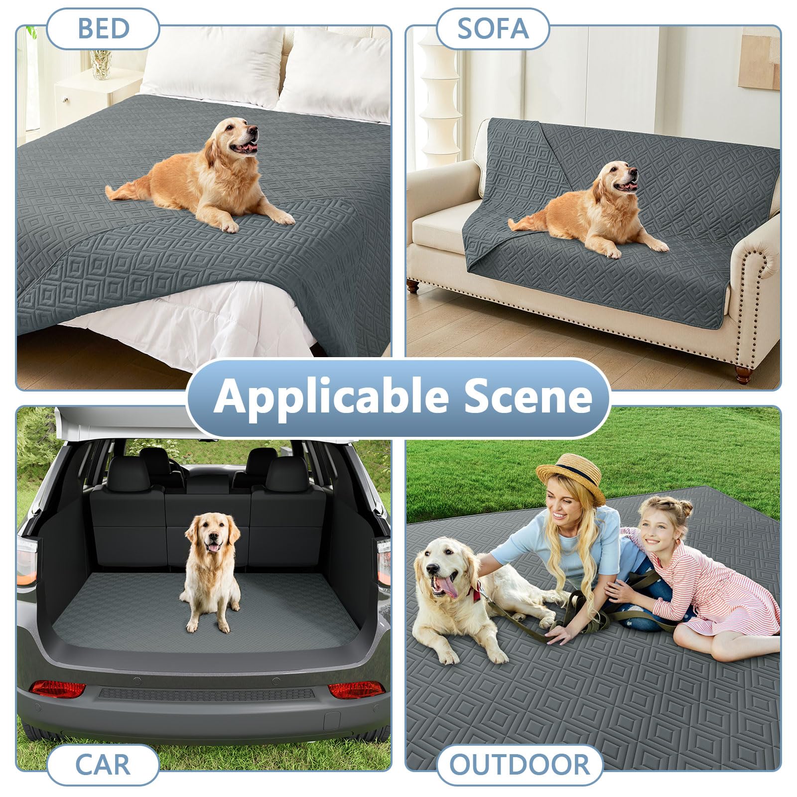 hyha Waterproof Reversible Dog Blanket, Pet Blanket for Sofa Couch