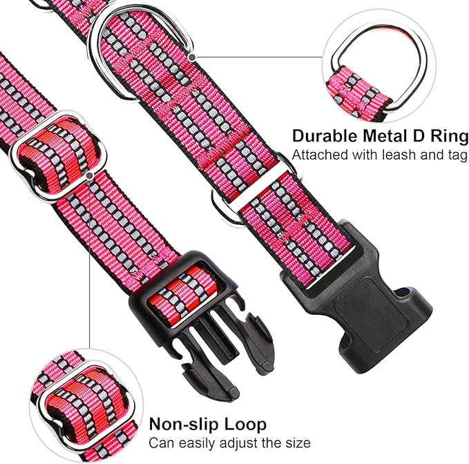 Martingale Dog Collar, Adjustable Nylon Reflective Collar with Quick Release Buckle (Hot Pink, Small)