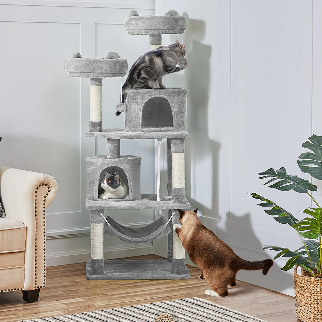 Topeakmart 62.2 inches Cat Tree with Double Condos, Scratching Posts & Hammock, Kitty Activity Tree Center Kitten Play House