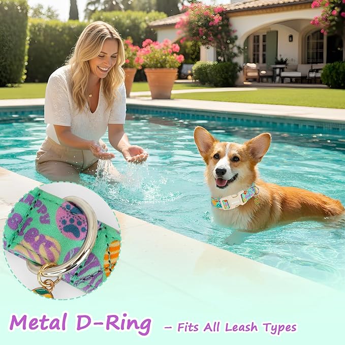 Easter Dog Collar for Large Dogs, Adjustable Green Large Dog Collar with Colorful Eggs Pattern, Cute Easter Dog Collars Girl Boy Collar for Dogs -L