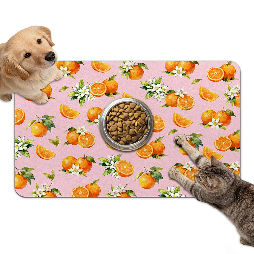 Dog Food Mat for Bowls, Absorbent Quick Dry Dog Cat Mats for Food and Water, Non-Slip Backing Pet Mat Pet Supplies - Orange Pattern