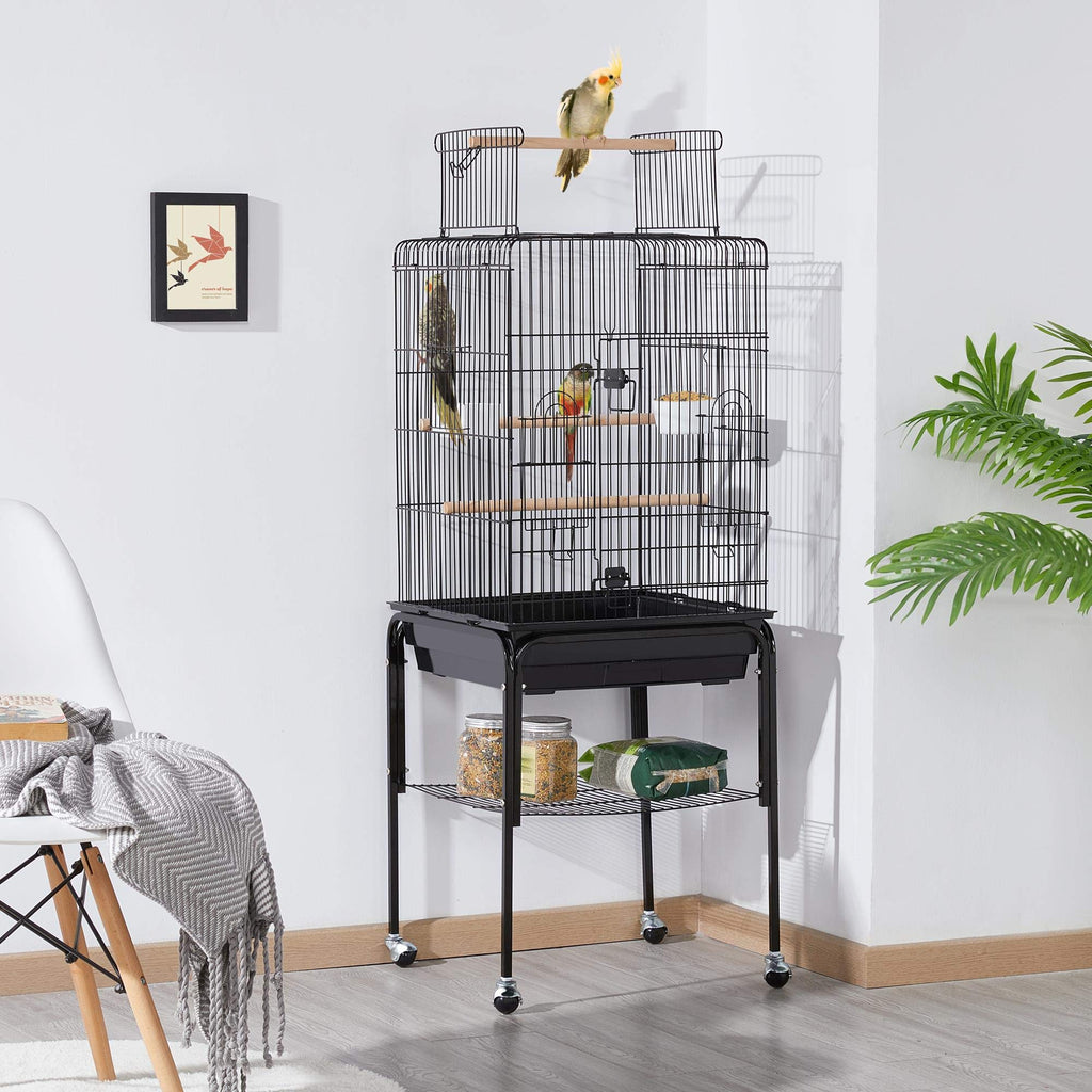 Yaheetech 53.5" Open Top Parrot Bird Cage with Detachable Rolling Stand, Roof Play Flight Cage for Cockatiels, Sun Conures, Green Cheek Conures & Small to Medium Parrots