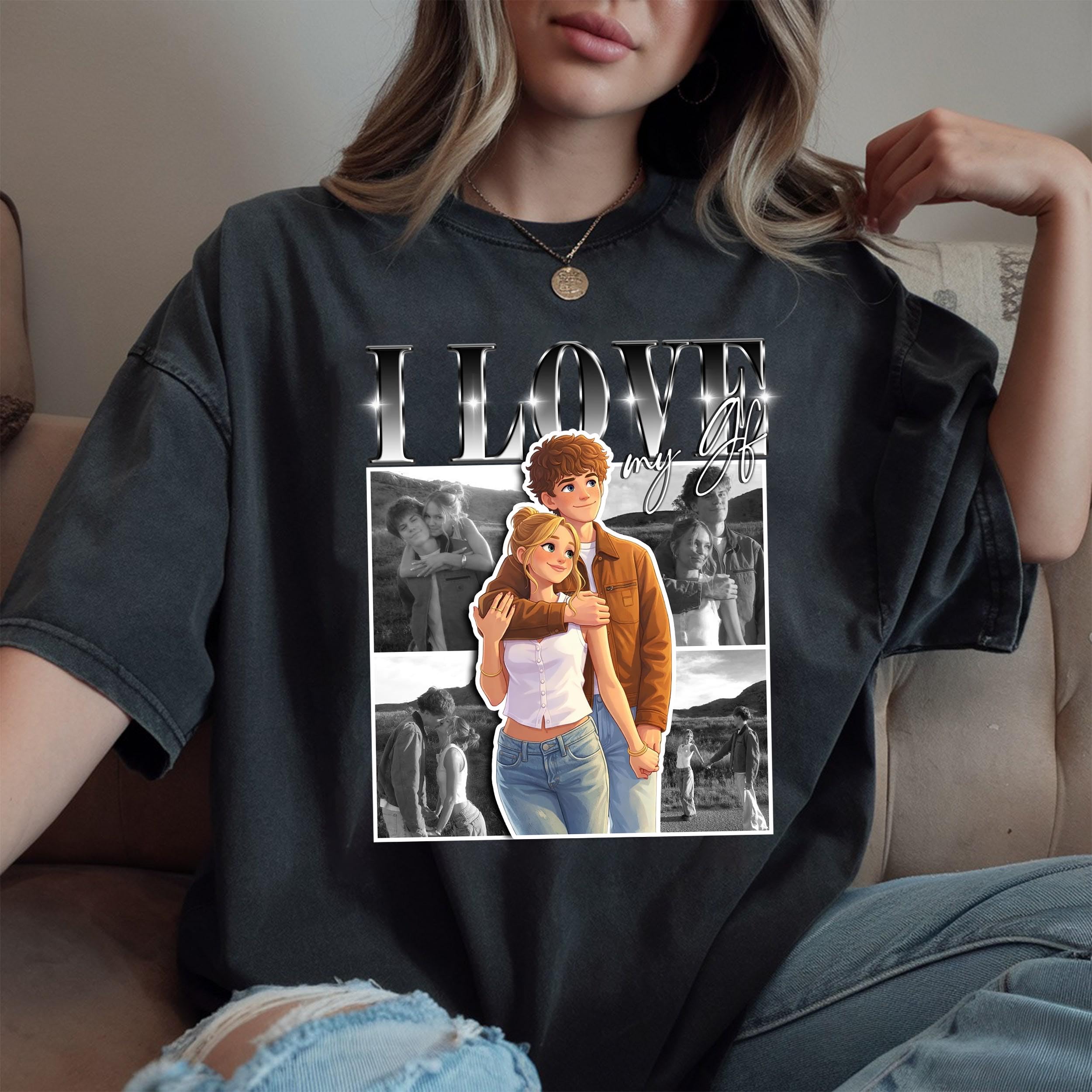 CustomsMerch Custom Shirts, Cartoon Photo Shirts, Personalized Cartoon Picture Shirt, Custom Photo Gifts, Gifts for Women, Men, Gift for Him, Her, Girlfriend T-Shirts, Christmas Valentines Shirt