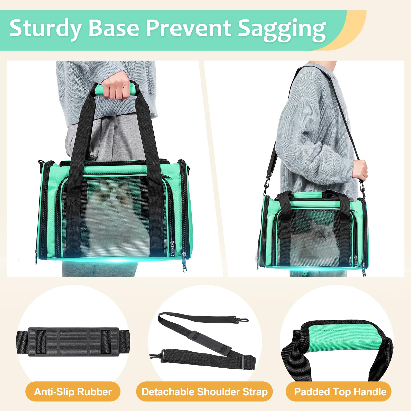 Discala Cat Dog Carrier Up to 15 Lbs TSA Airline Approved Pet Carrier for Small Medium Cats Puppies Dog Carriers for Small Dogs Collapsible Soft Sided Cat Travel Carrier - Green 15.7"x10.2"x10.2"