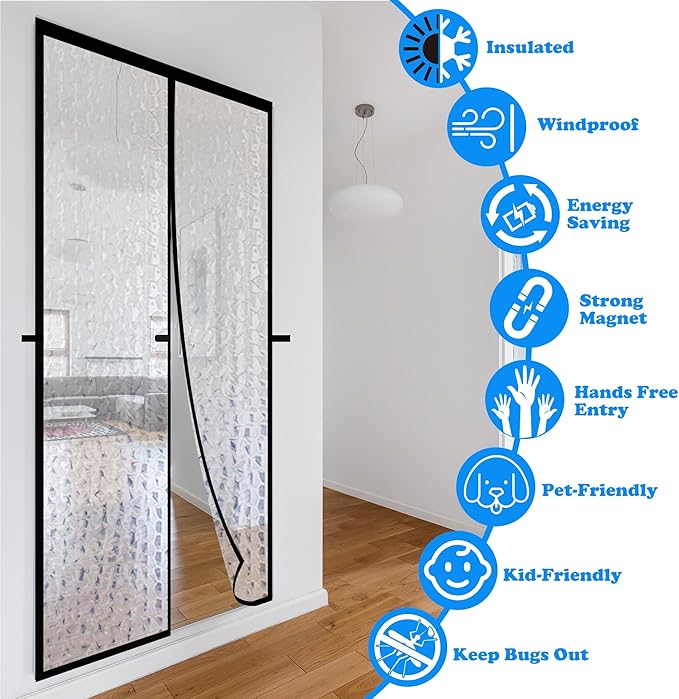 RELIANCER Magnetic Thermal Insulated Door Curtain,Waterproof EVA Door Cover,Fit Doors Size Up to 36"x96",Temperature Protection Insulated Doorway Curtain Partition,Patio Self-Closing Doors Net Screen