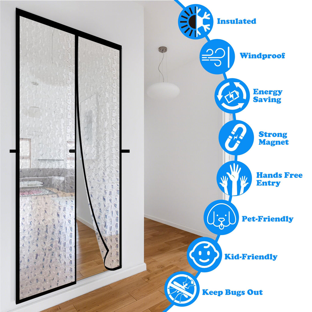 RELIANCER Magnetic Thermal Insulated Door Curtain,Waterproof EVA Door Cover,Fit Doors Size Up to 48"x80",Temperature Protection Insulated Doorway Curtain Partition,Patio Self-Closing Doors Net Screen