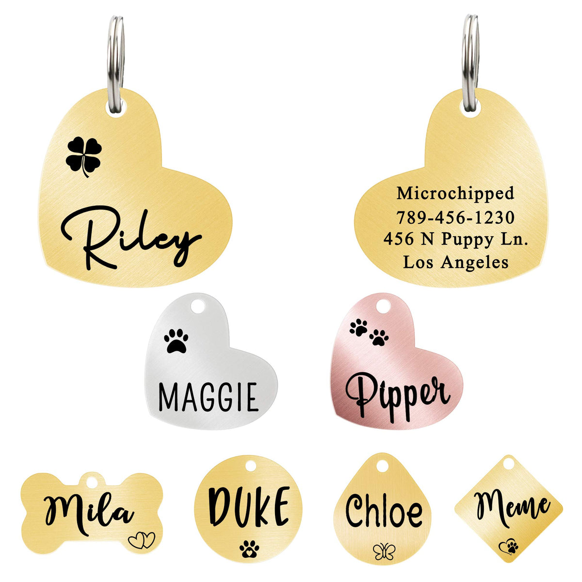 Ultra Joys Custom Personalized Pet ID Tag - Brushed Stainless Steel Heart in Rose Gold, Large