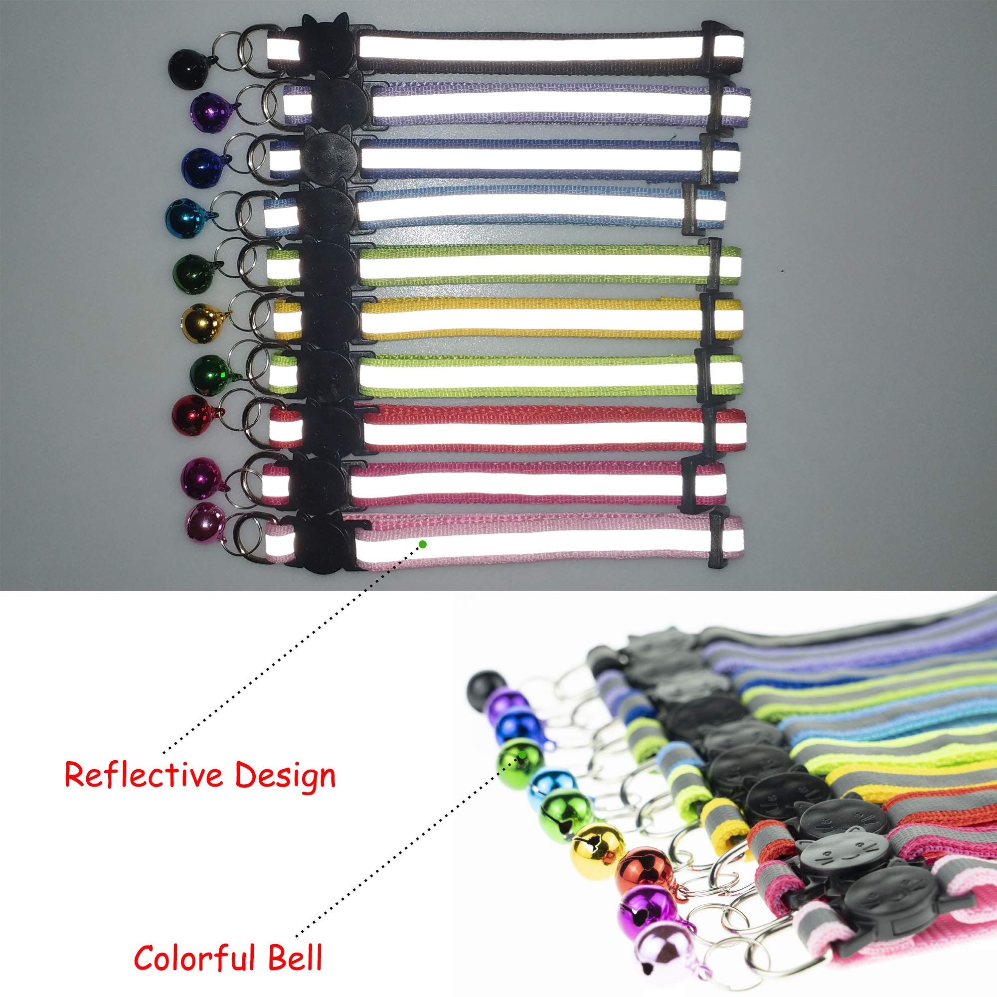 D-BUY 4 Pcs Cat Collars with Bell, Breakaway & Reflective, Nylon, 4 Colors, 7-12 Inch, Unisex, Small Breeds