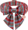 Christmas Plaid Dog Collar with Bow, Red and Blue Check Adjustable Pet Collar with Quick Release, Christmas Stripes Bowtie Collar for Small Medium Large Dogs M