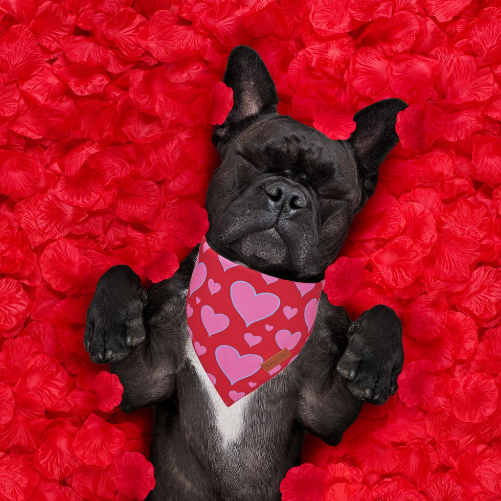 PTDECOR Pink Valentine Dog Bandana, Red Heart Valentine Pet Scarf, Small