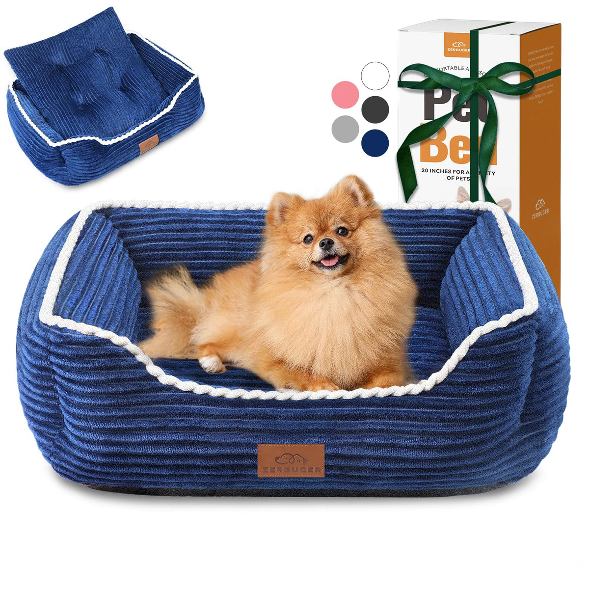 Zerbuger 25in Pink Pattern Rectangle Cat Dog Bed Machine Washable Sofa