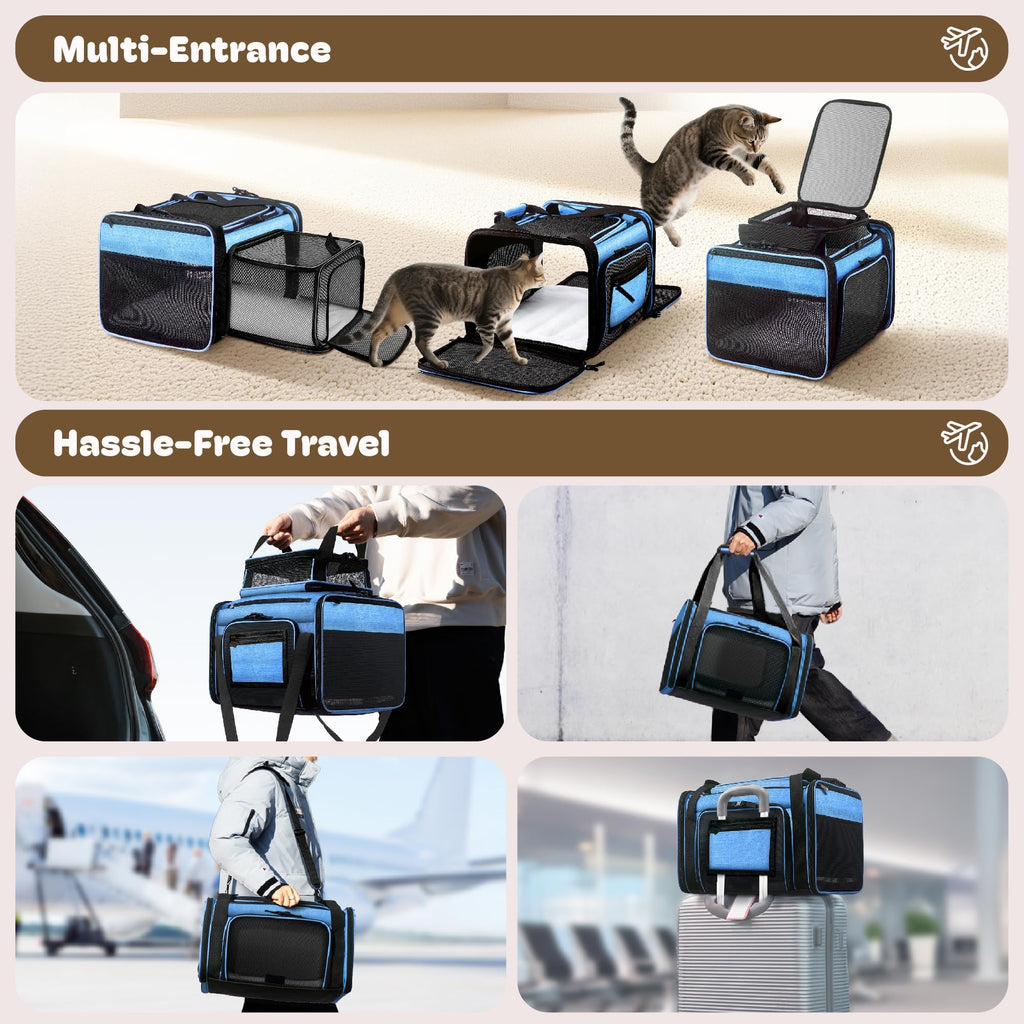 Top and 2 Sides Expandable Cat Carrier 18x11x11 TSA Airline Approved