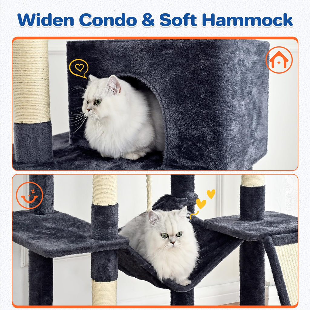 ABCPET 63" Multi-Level Cat Tree Tower for Indoor Cats, Dark Grey