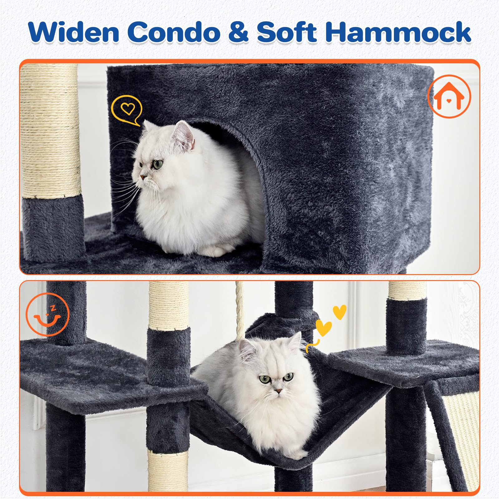 ABCPET 63" Multi-Level Cat Tree Tower for Indoor Cats, Dark Grey