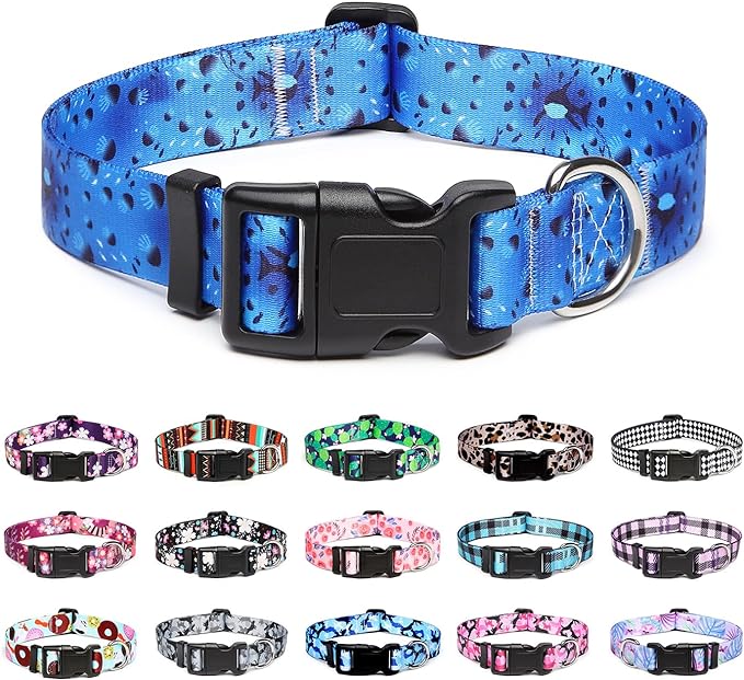 Mercano Adjustable Dog Collar - Special Design Patterns, Soft Nylon Comfortable Durable Pet Collar for Small Medium Large Dogs (S, Blue Ocean)