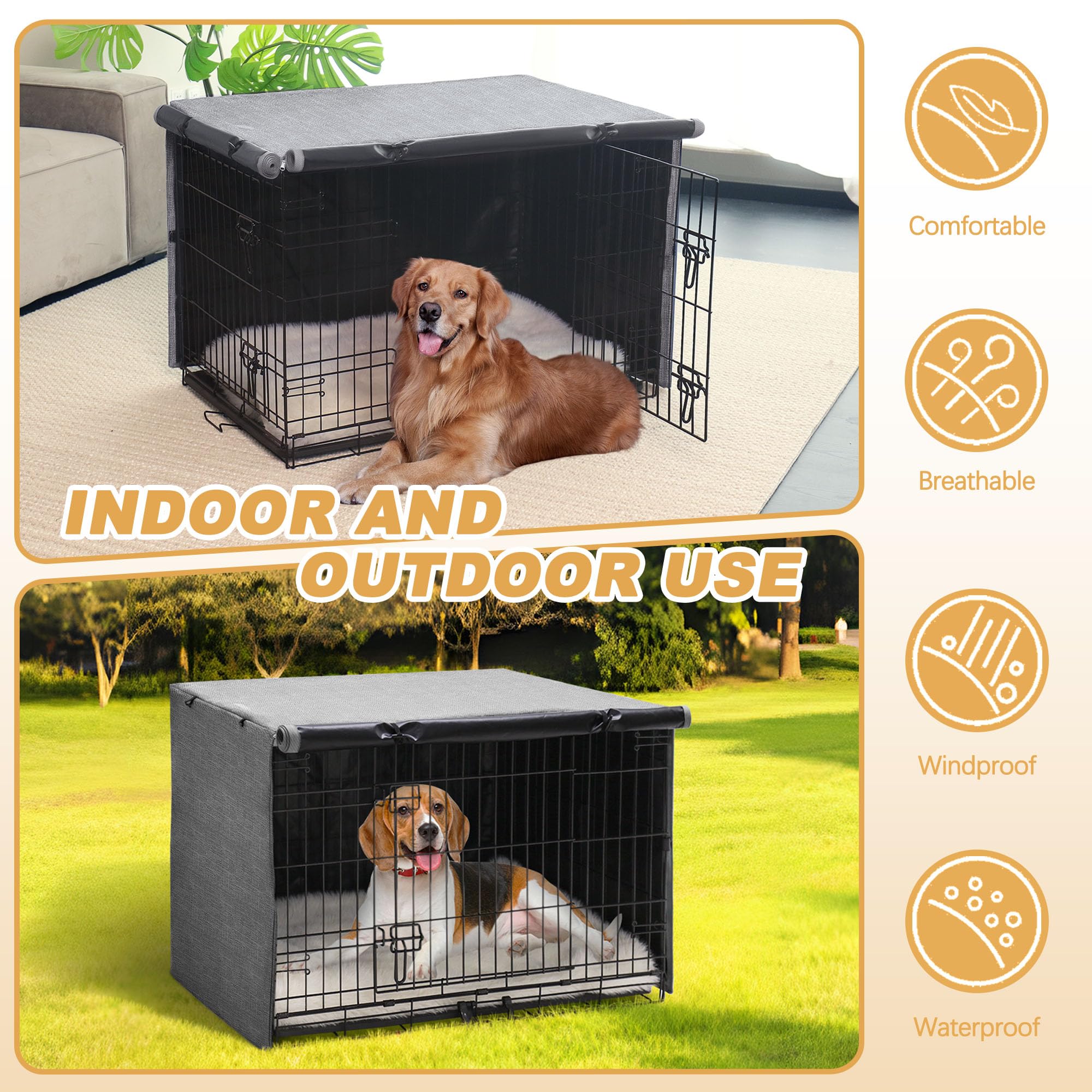 Dog Crate Cover - Double Door Waterproof Pet Kennel Cover, Durable 600D Polyester Protective Cage Cover for 30 Inch Dog Crate - Grey