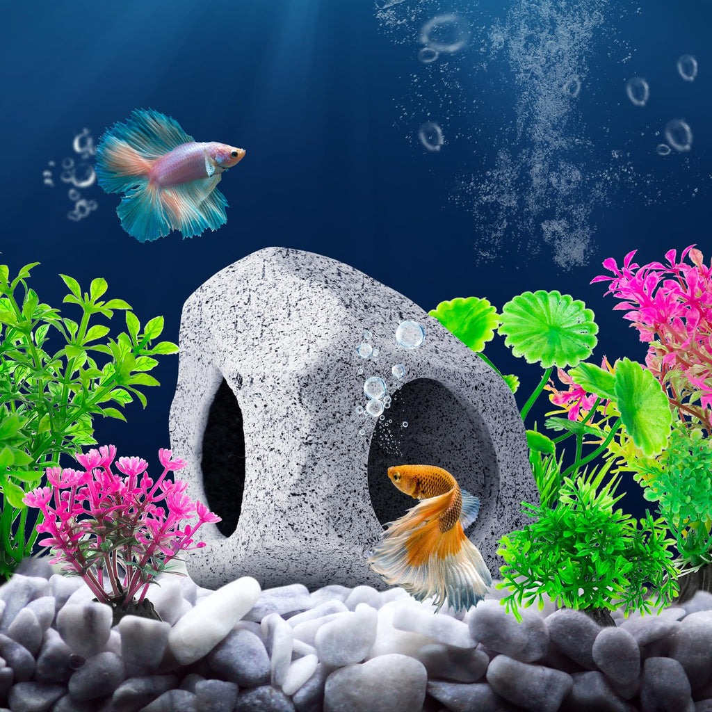 CousDUoBe 10Pcs Aquarium Hideaway Rock Cave Fish Tank Decorations quarium,Betta Toys Hideout Stones House,Safe and Non-Toxic Ceramic Fish Tank Ornaments