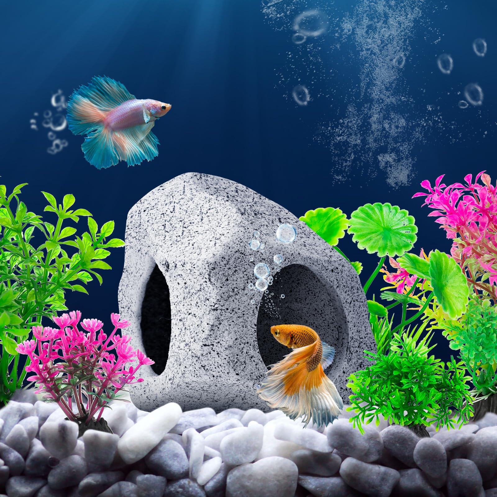 CousDUoBe 10Pcs Aquarium Hideaway Rock Cave Fish Tank Decorations quarium,Betta Toys Hideout Stones House,Safe and Non-Toxic Ceramic Fish Tank Ornaments