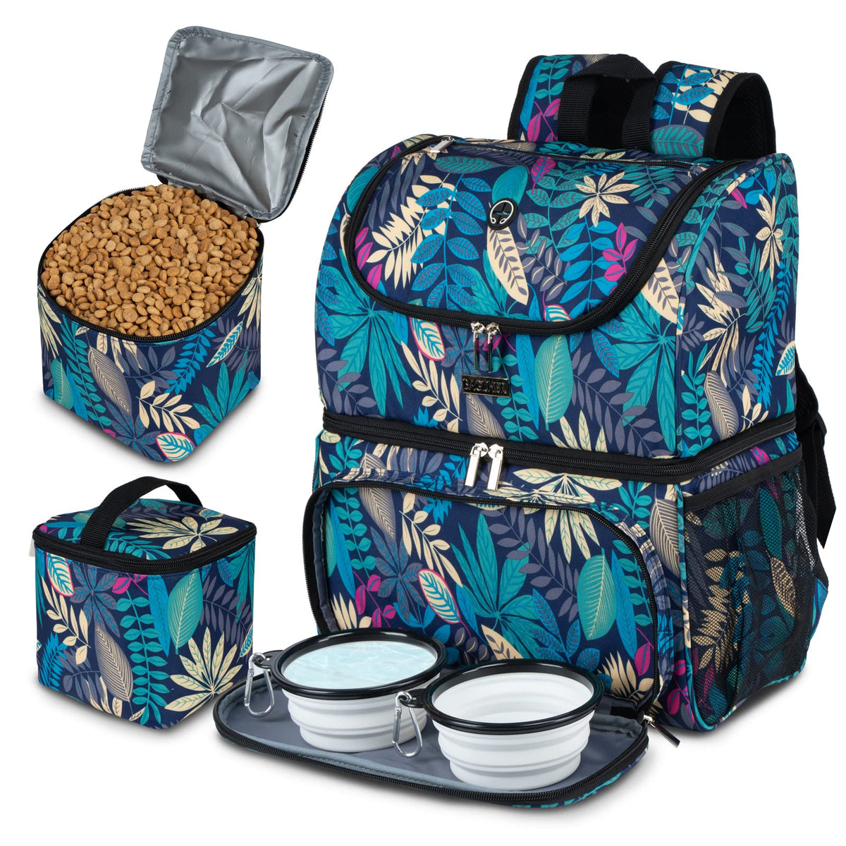 BAGLHER丨Dog Travel Bag, Airline Approved Pet Supplies Backpack, Dog Travel Backpack Accessories Set with 2 Silicone Collapsible Bowls and 2 Food Baskets. Purple