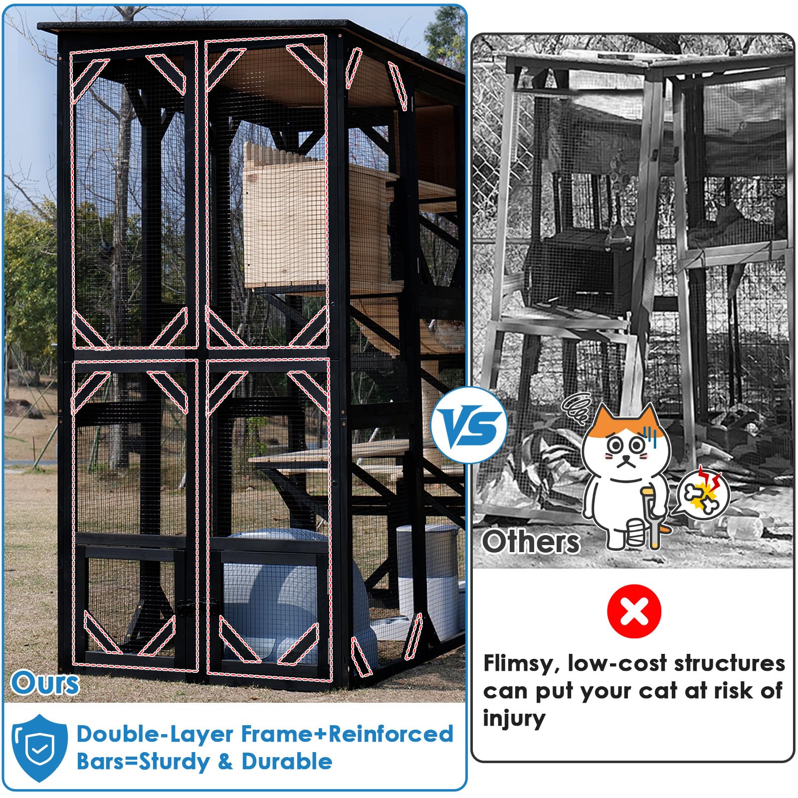 Catio Outdoor Cat Enclosure Window Access Walk-in Indoor Cat Cage Patio 71"