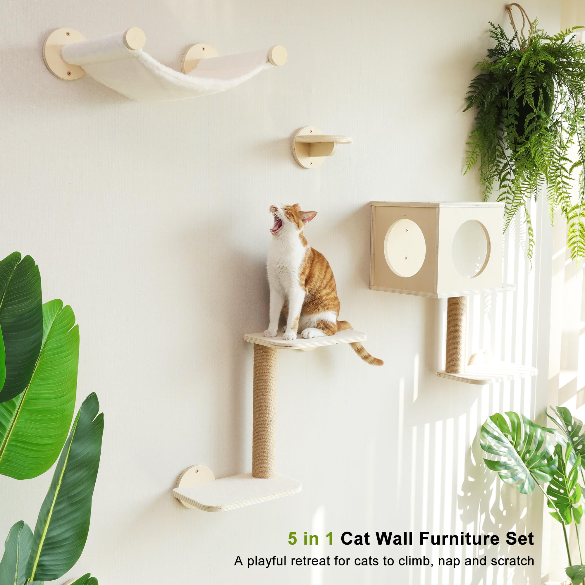 FUKUMARU Cat Wall Shelves, 5 in 1 Set, Beige